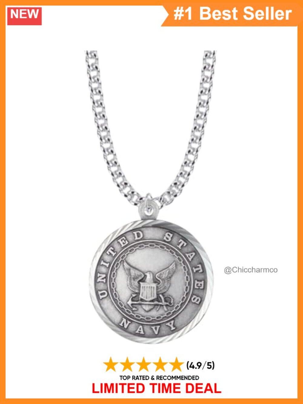 Sterling Silver US Army Service Medal Christ Cross Pendant Necklace 24 Inch